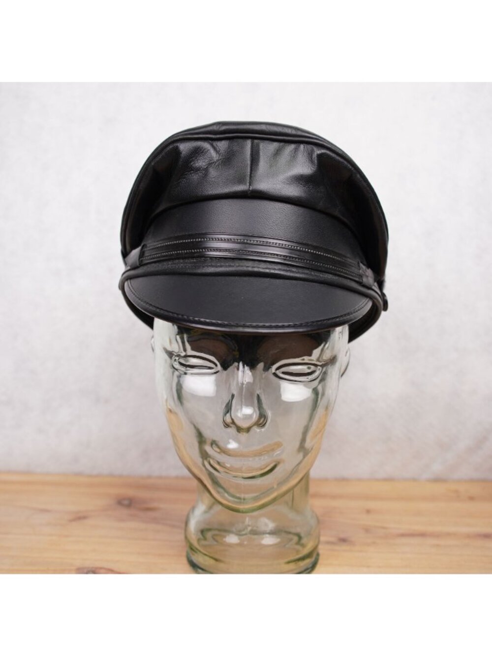 Vintage Genuine Leather Black Army Muir Biker Peakerd Police Cap Hat Union Made - Picture 2 of 12